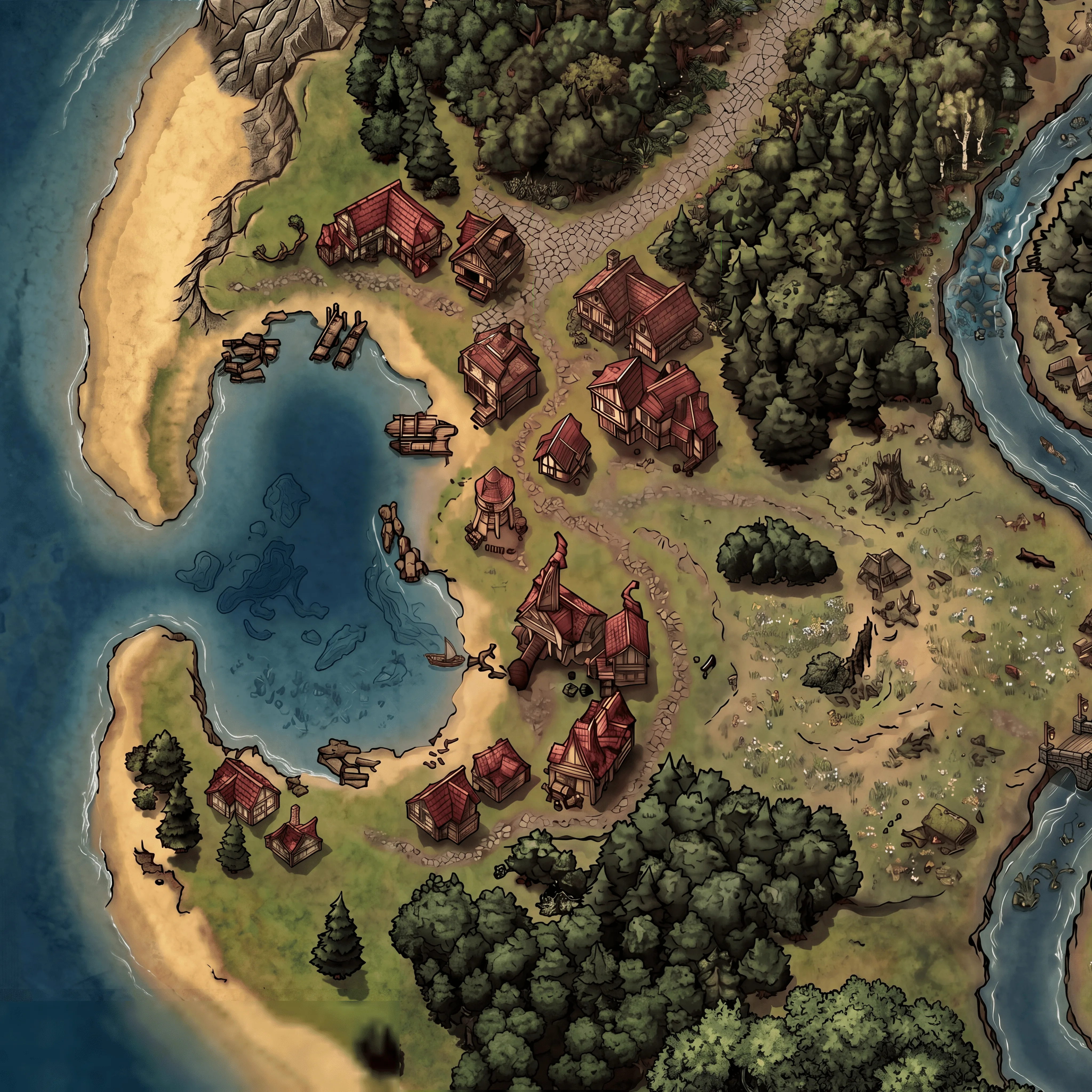 The illustrated Stronghold world map, with settlements and paths through the countryside
